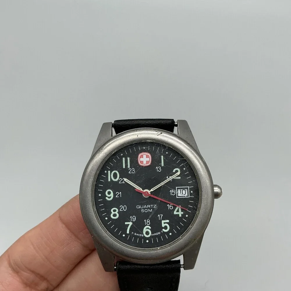 Vintage Wenger Marlboro Unlimited Men Watch 37mm Black Dial Leather New Battery
